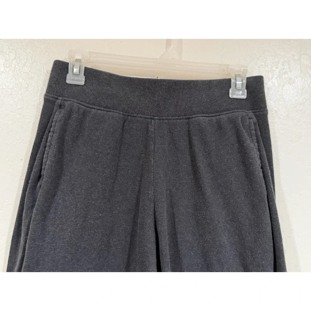 Pact Organic Cotton Wide Leg Pants Charcoal Grey Side Slit Cropped Lounge Size M - Picture 7 of 8